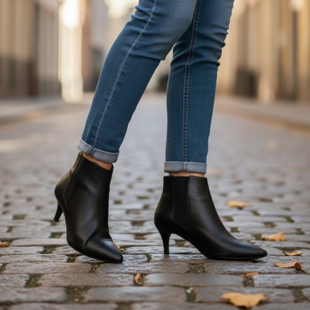Aerosoles Edith Ankle Boot Women's Heeled Booties Black Vegan Leather Size 8